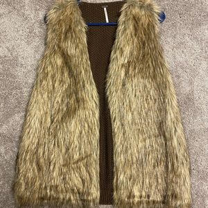 Faux Fur Vest with Knitted Back